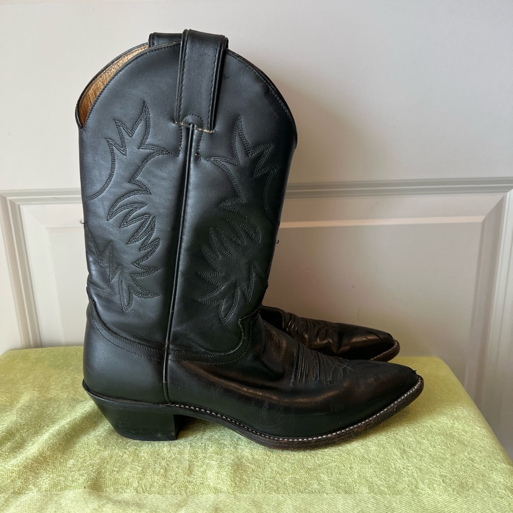 Justin Boots Black Leather Western Heeled Cowboy Boots
